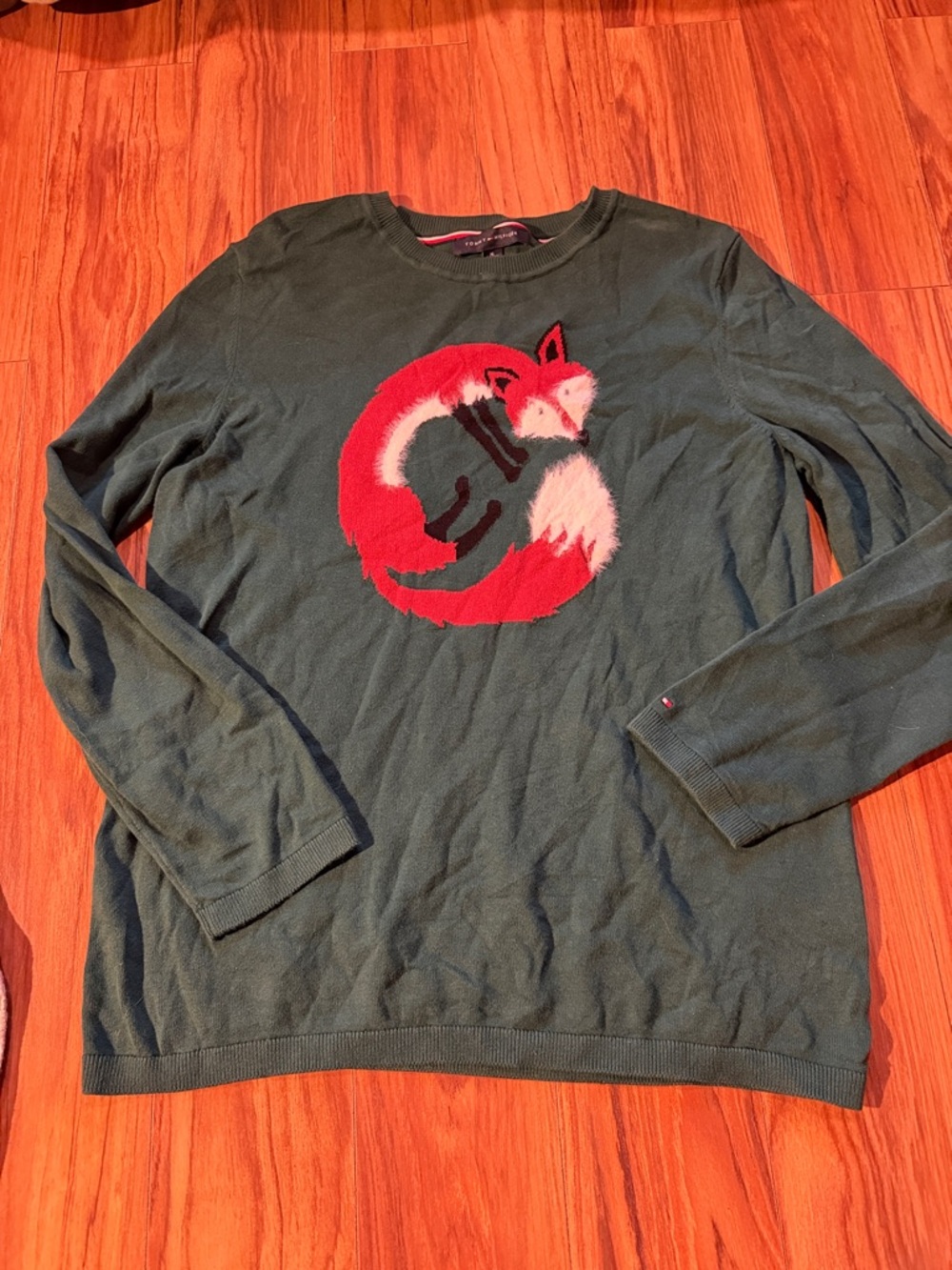 Tommy Hilfiger Forest Green Sweater with Red-White-Blue Neck Stripe